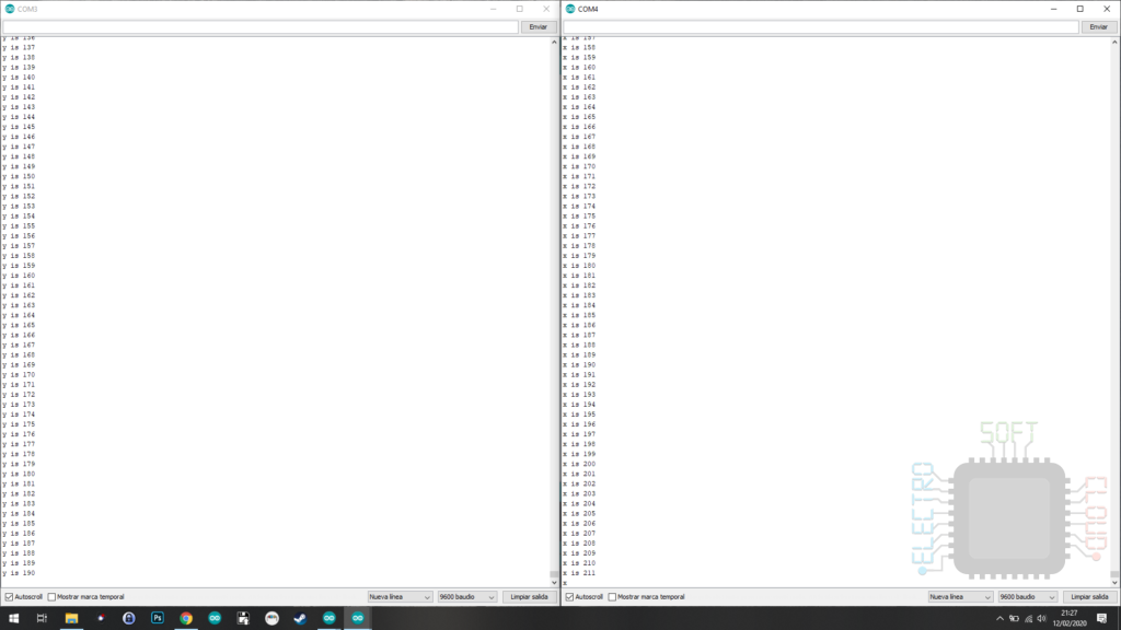 The master and the slave print the same data at same time, sent by i2C.