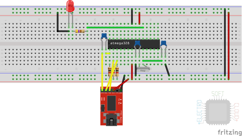 Conexión del FTDI o CH340G al ATMega328p